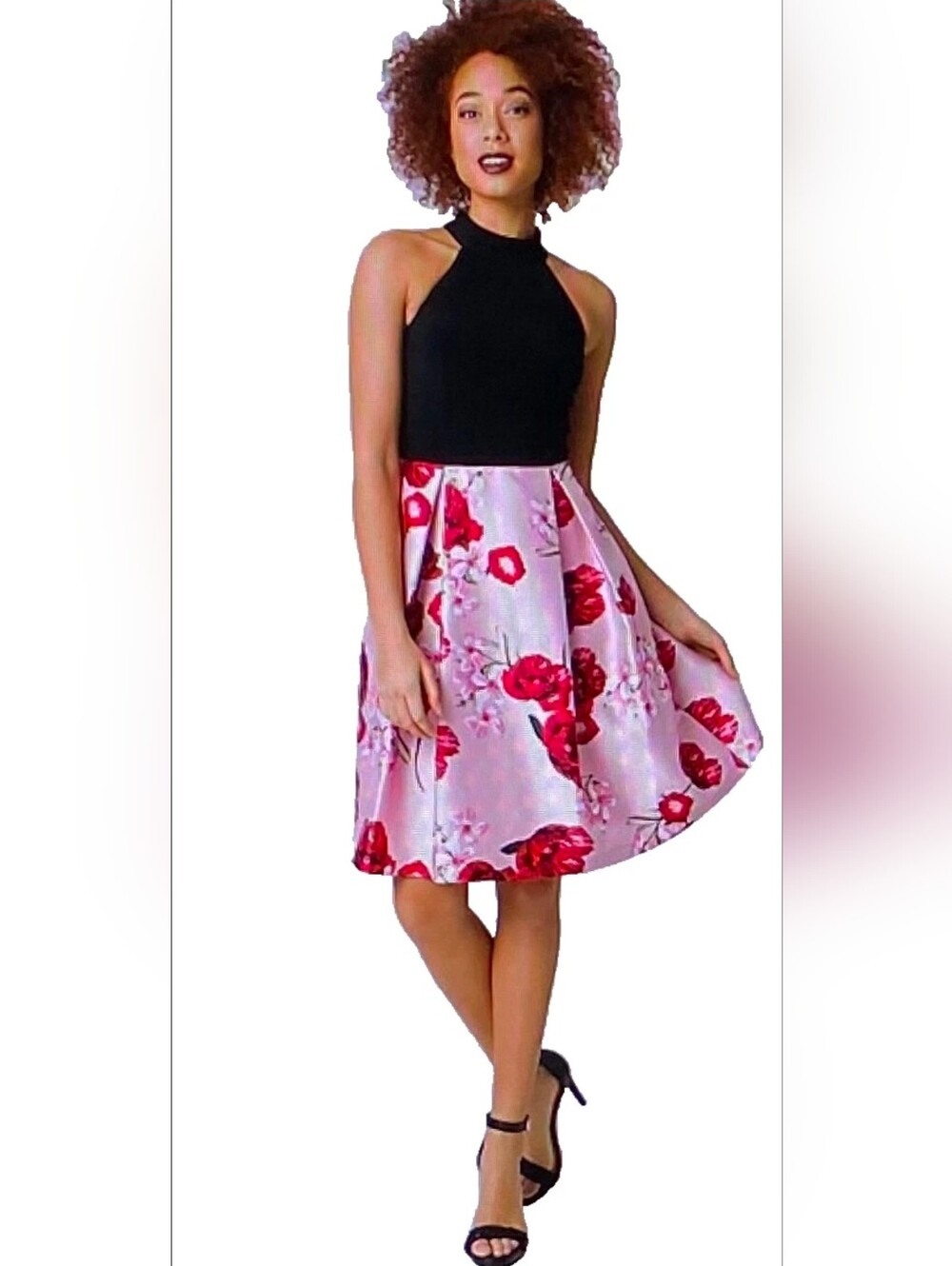 Le Chateau Floral Bengaline & Satin Halter Dress